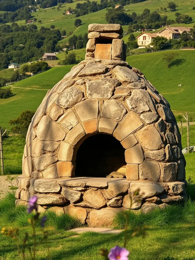 A picturesque view of a traditional bread oven in a rural setting, highlighting the cultural heritage aspect of LA VEILLEE AU FOURNIL.