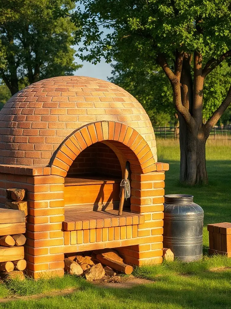 A picturesque scene of a restored traditional bread oven in a rural setting, highlighting the preservation of cultural heritage.