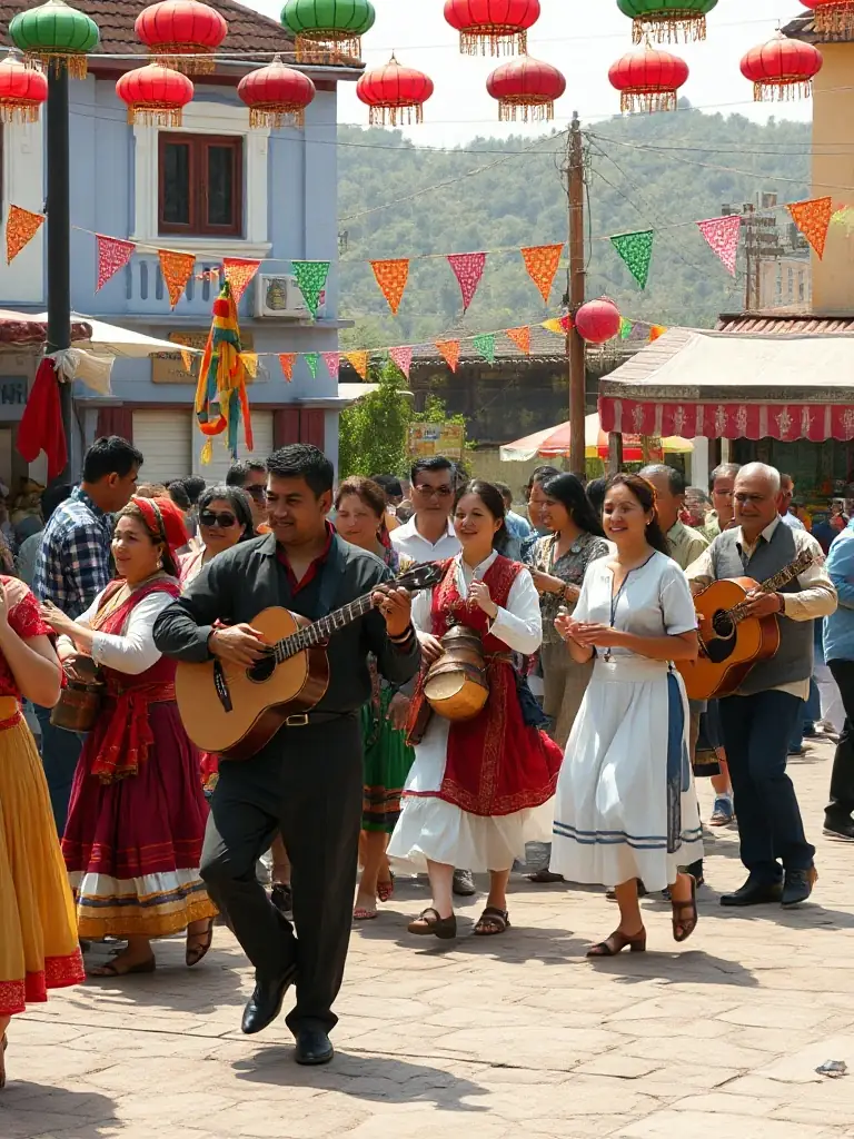 A scene from a cultural gathering organized by La Veillée au Fournil, featuring traditional music, dance, and food, highlighting the celebration of rural heritage.