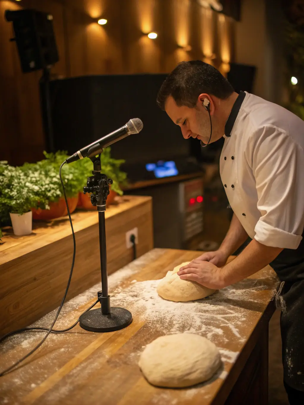A photograph capturing participants actively engaged in kneading dough during a traditional bread-making workshop at La Veillée au Fournil, showcasing the hands-on learning experience.